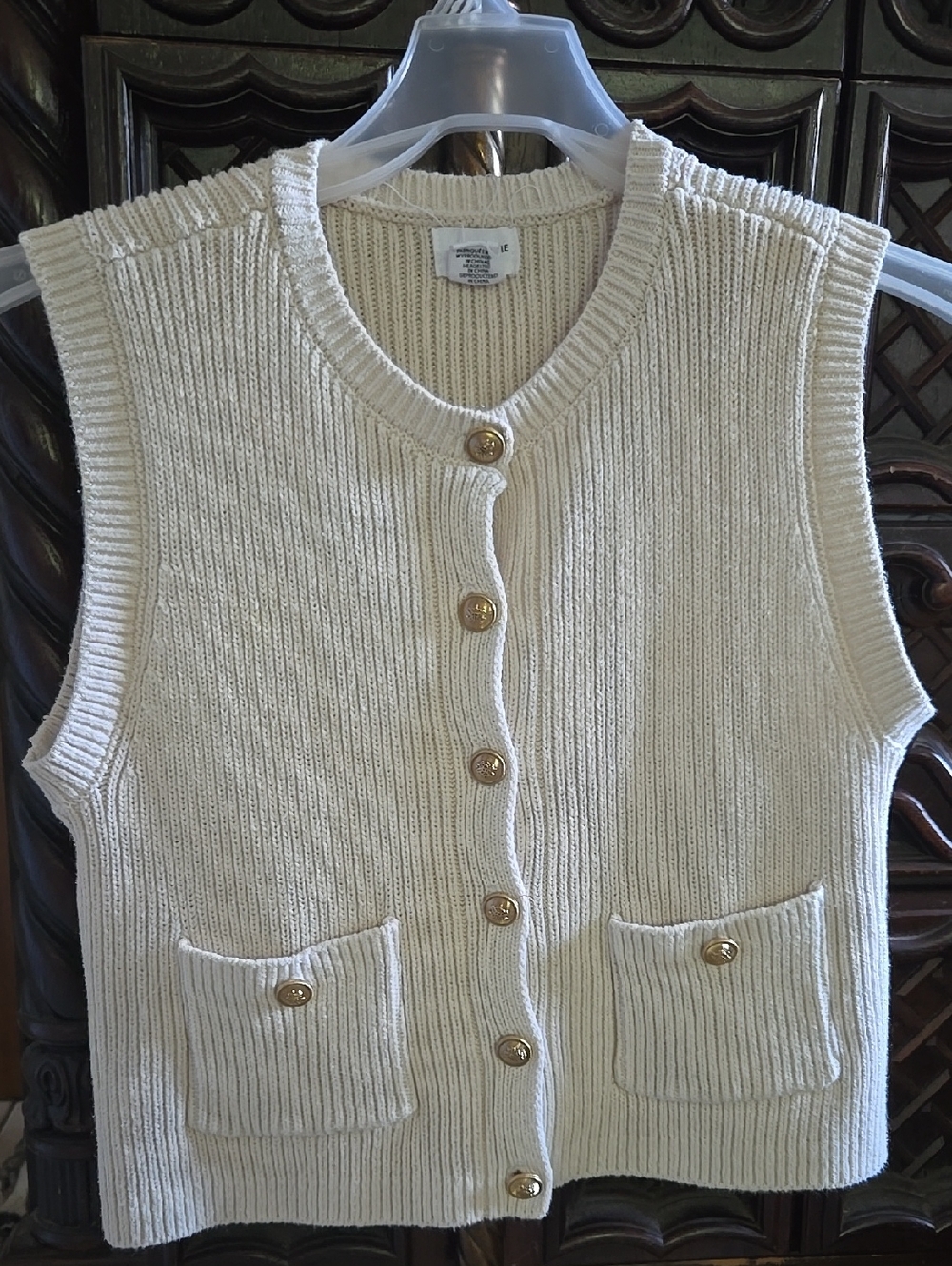 Song of Style Cream Knit Sleeveless Cardigan Vest with Gold Buttons